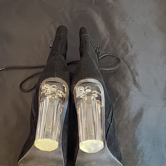 WILD DIVA FAUX SUEDE LICITE HEEL PEEP TOE LACE-UP FRONT BOOTIE - Picture 9 of 14